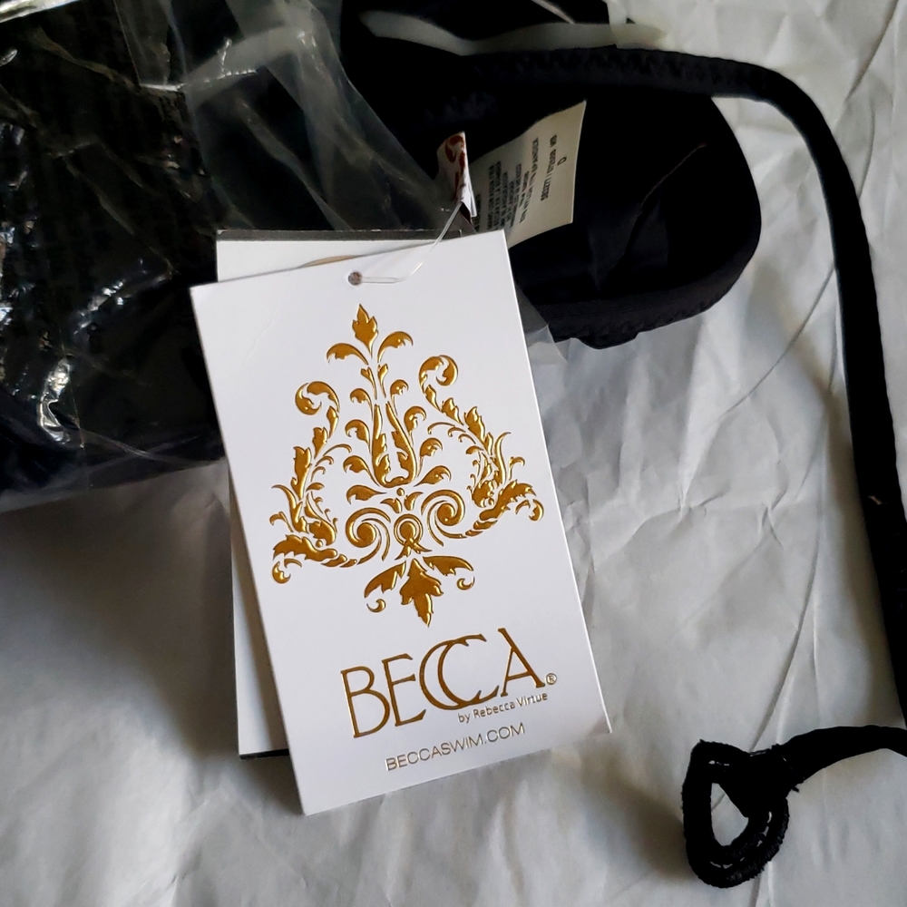 BECCA New BRA High Neck Bikini Top with Lace Macramé Inset NWT BLACK Sz D - Picture 6 of 15